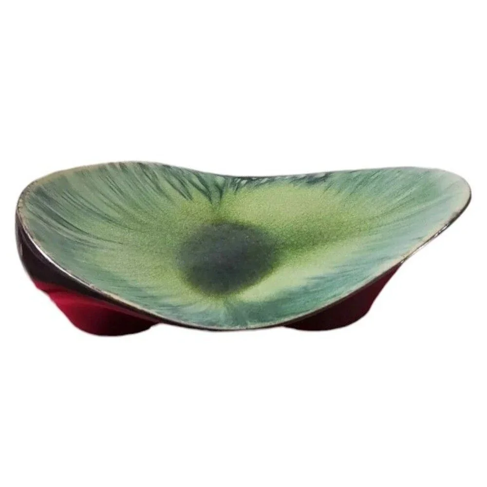 Pier 1 Sculpture Asymetrical Bowl Green Drip Glaze Centerpiece 14